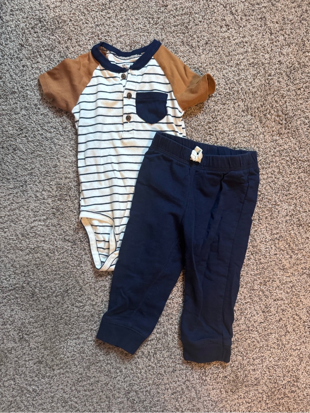 Carter's Navy, Cream & Tan Striped Bodysuit Set